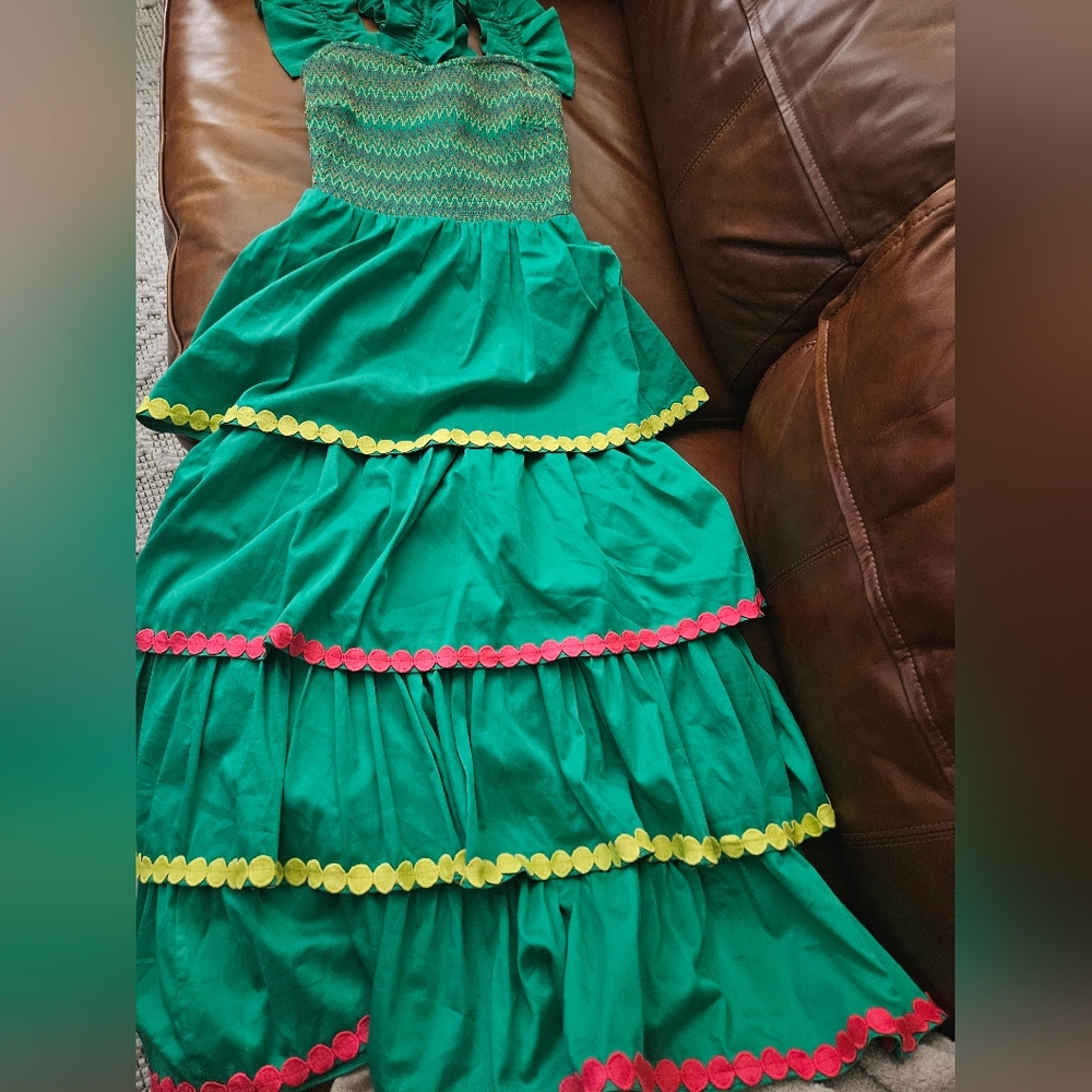 Alden Adair Euc Jade Green Frida Tiered Ruffle Smocked Midi Dress Sz S 4-6 - Picture 2 of 5